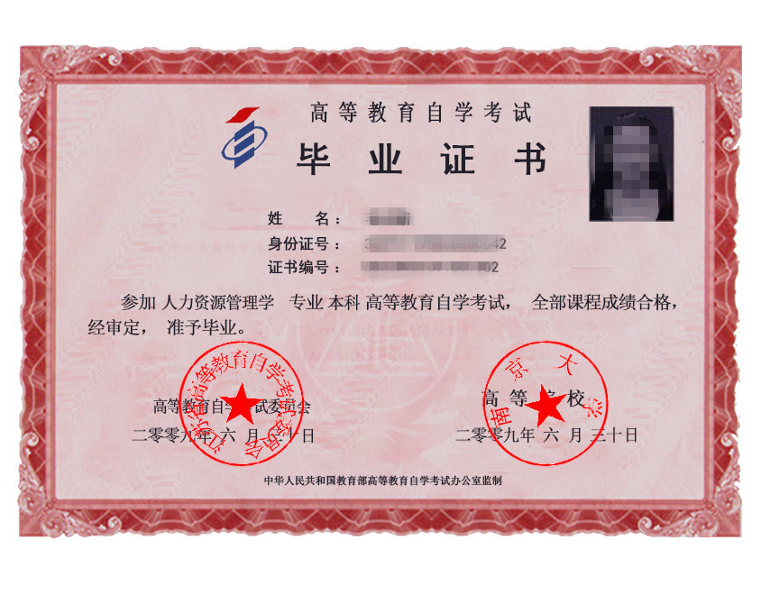 人力资源管理本科毕业证样本