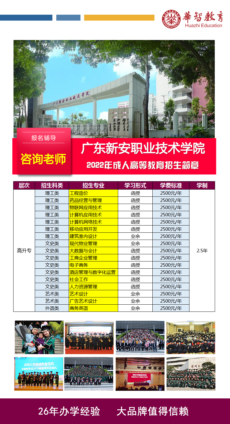 广东新安职业技术学院成人高考招生简章
