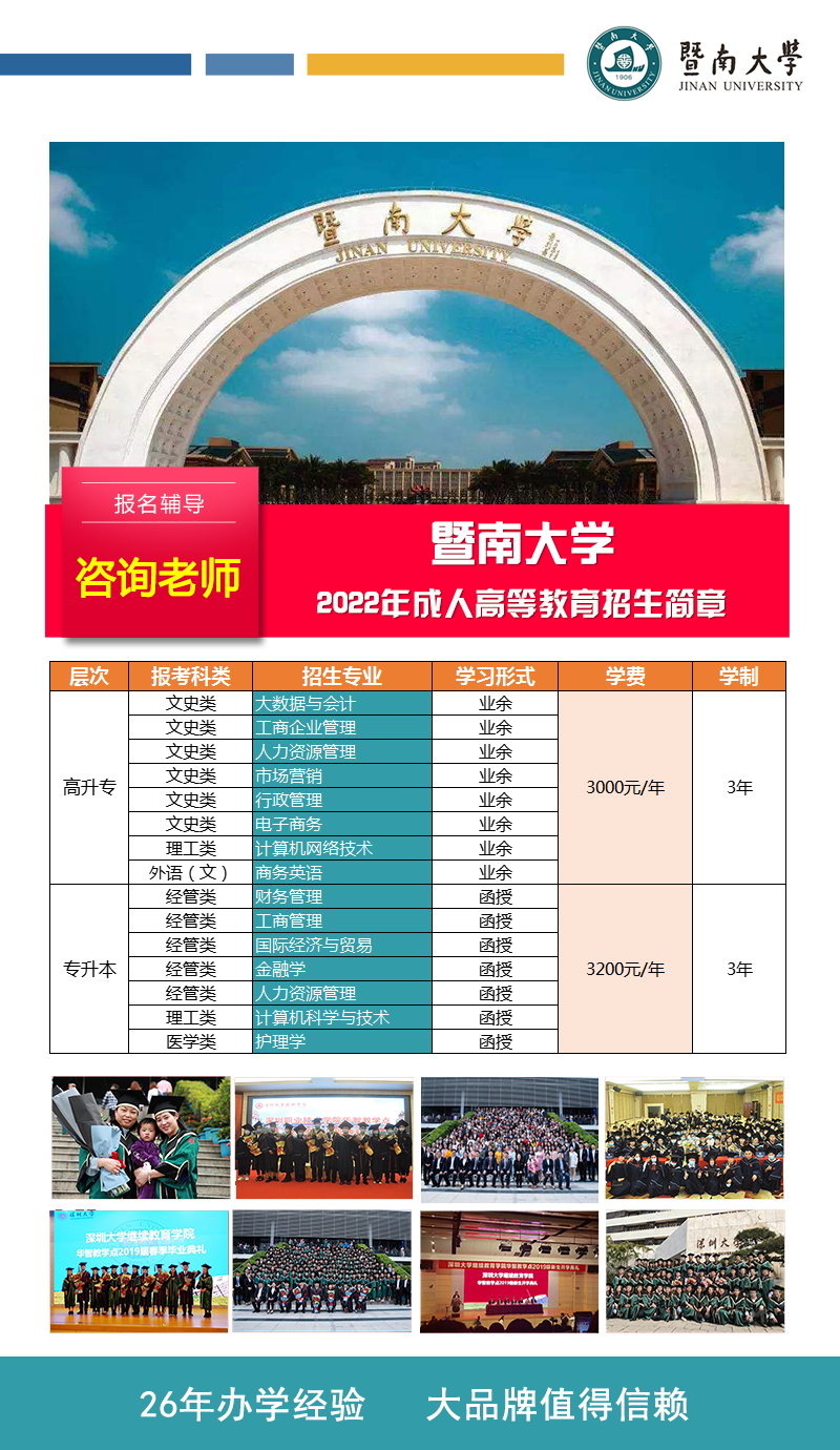 暨南大学成人高考招生简章