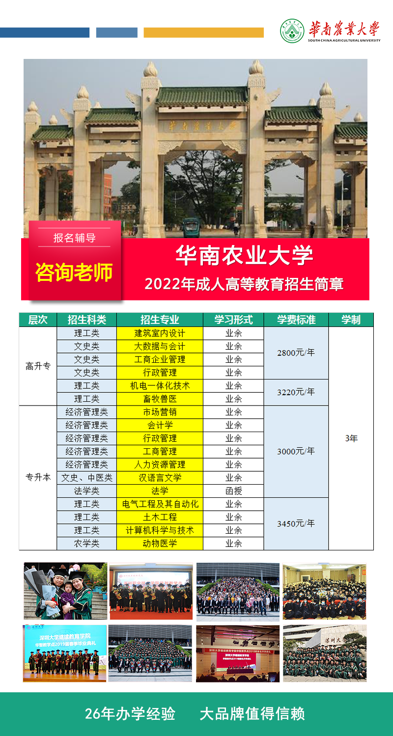 华南农业大学成人高考招生简章