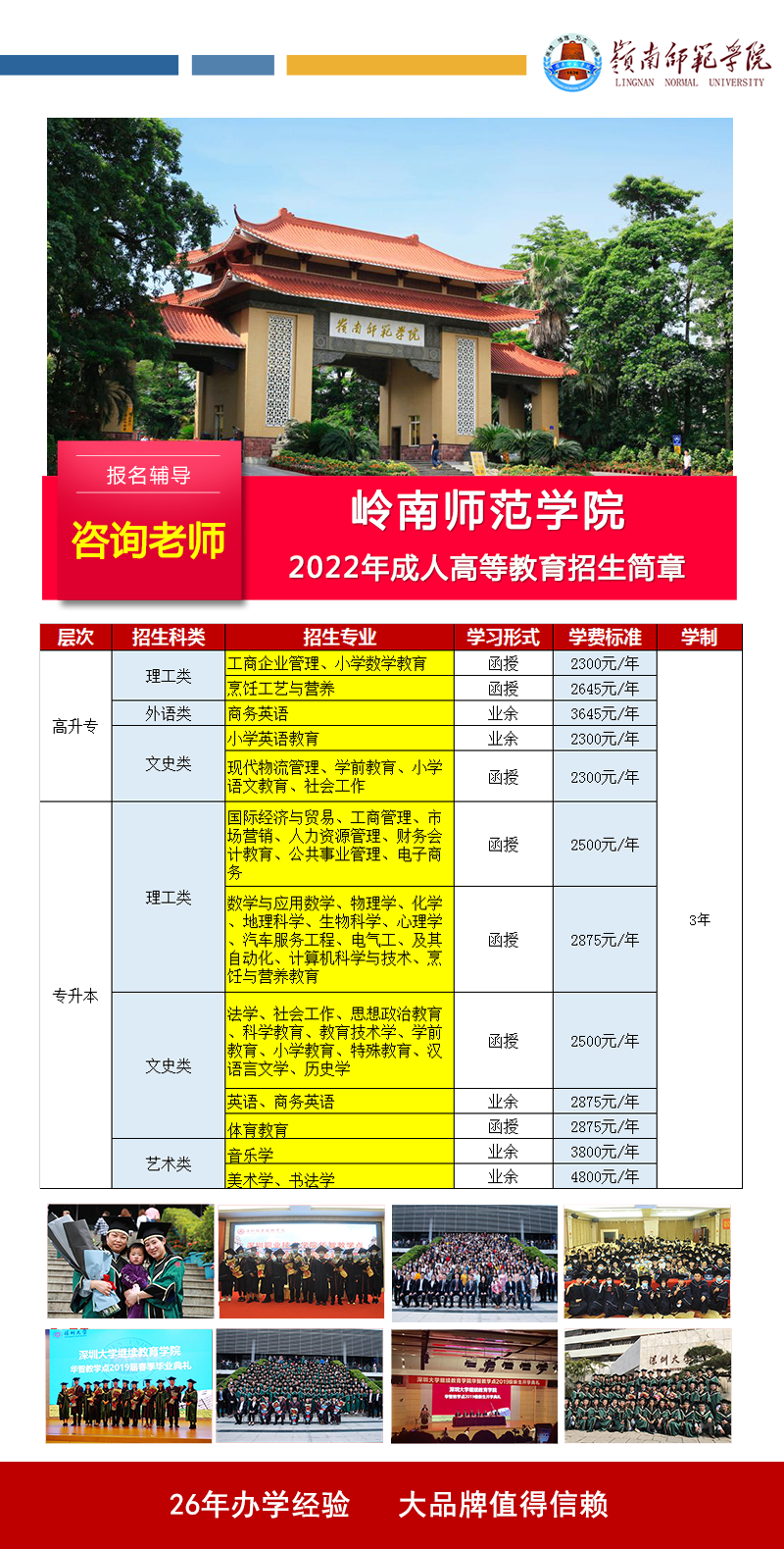 岭南师范学院成人高考招生简章