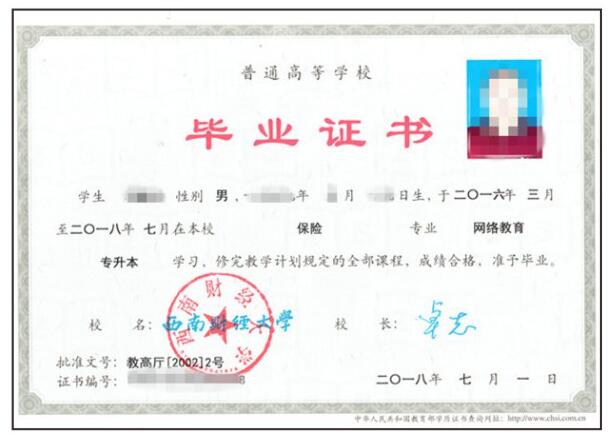 西南财经大学网络教育毕业证